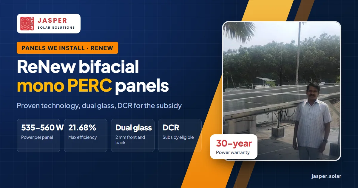 ReNew bifacial mono PERC panels for Kerala homes